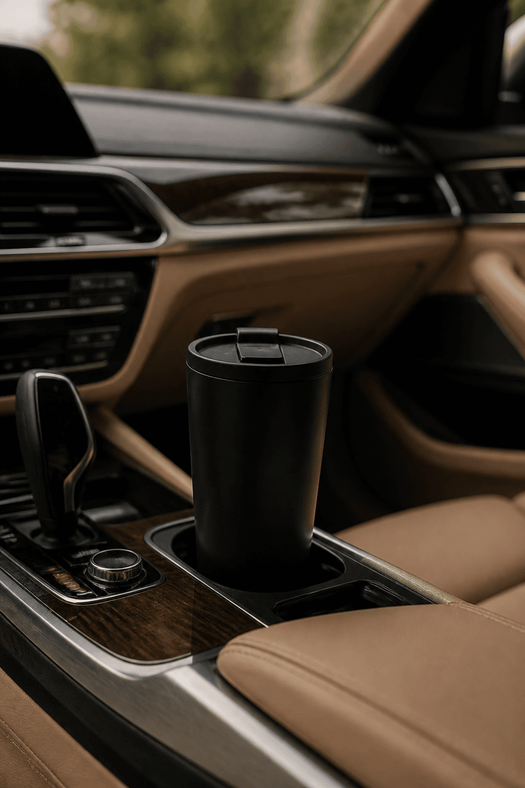 Executive Tumbler in the cupholder of a car