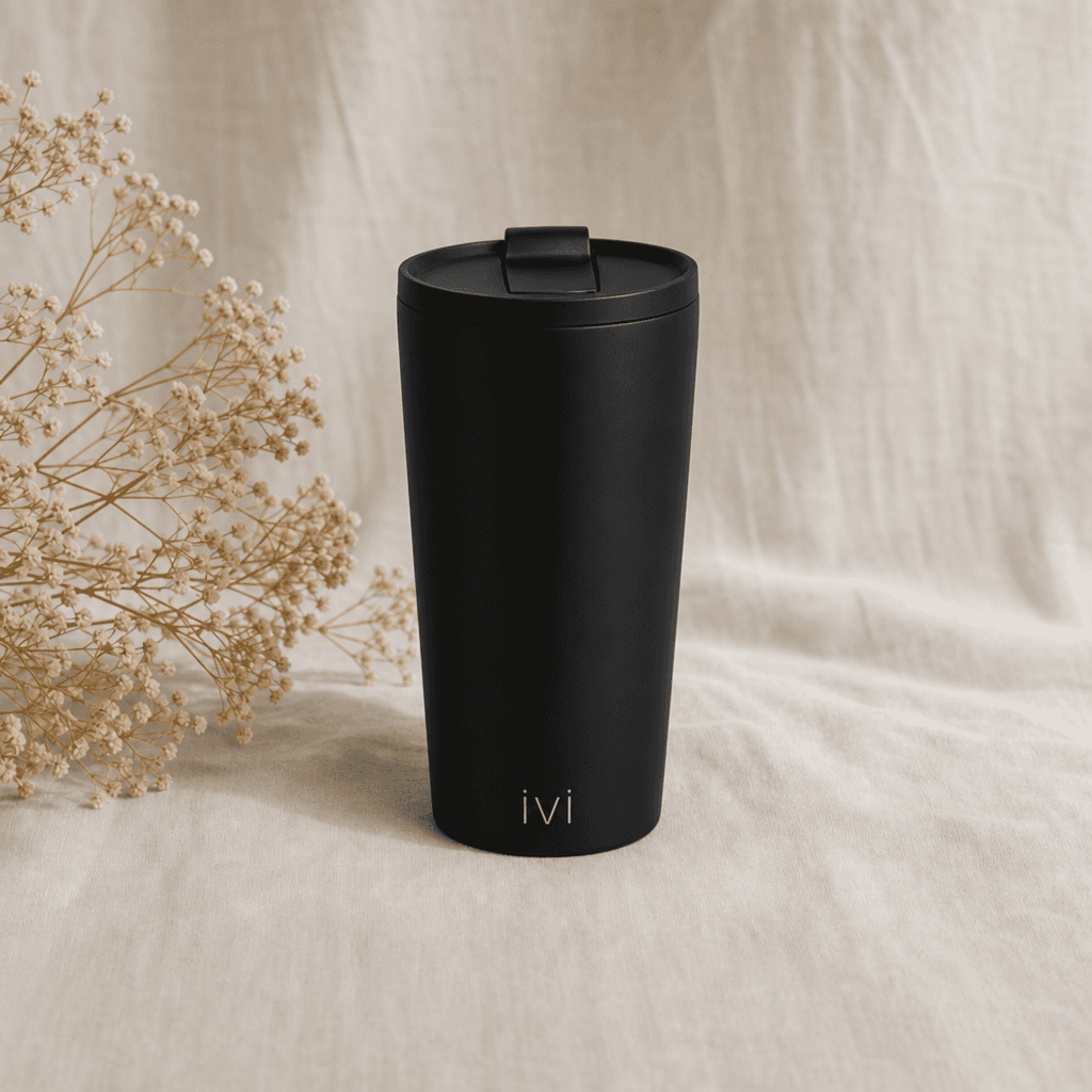 Executive Tumbler in black on a linen table