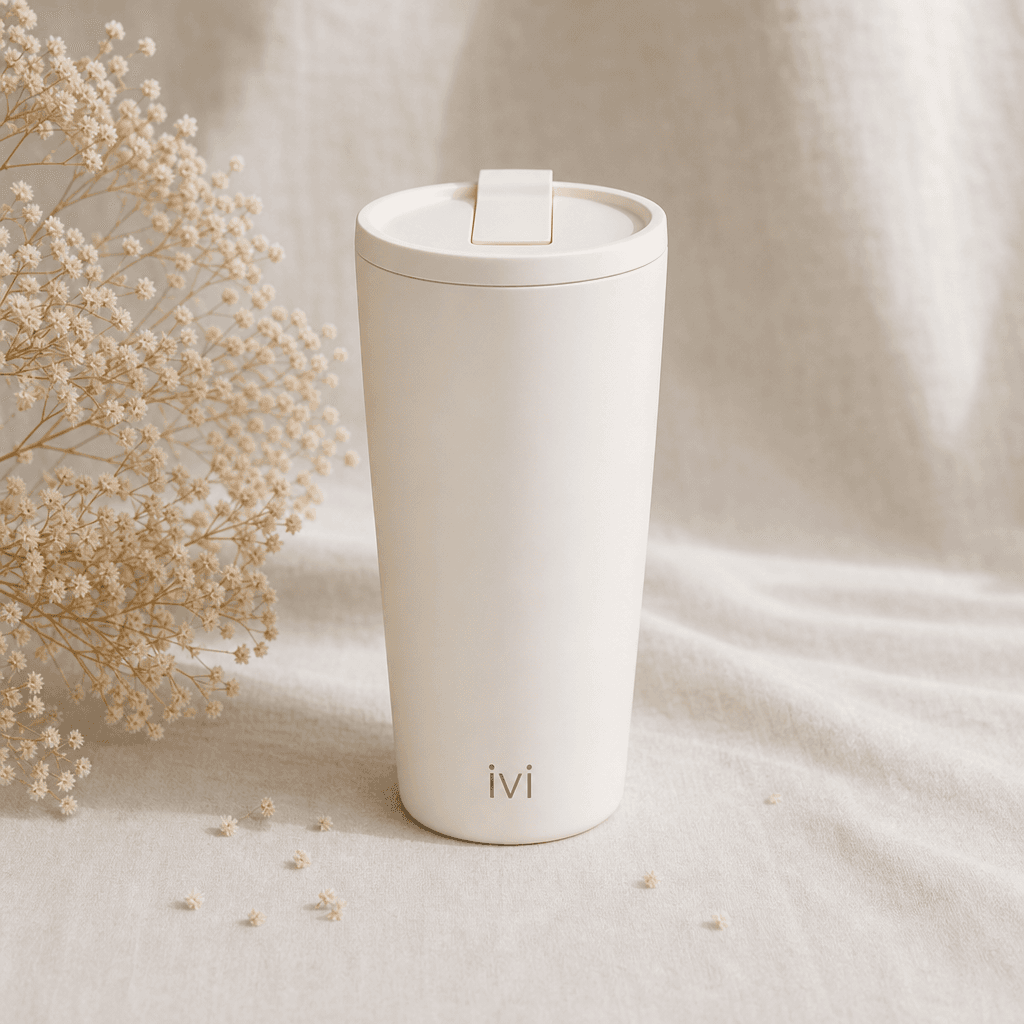 Executive Tumbler in white beside a filled cup